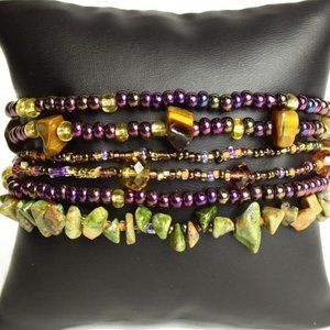 Czech Glass Bead PURPLE GREEN GOLD Bracel…